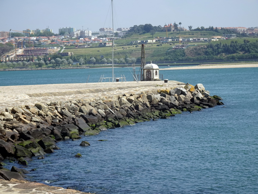 The Tide Gauge of Foz do Douro and the Douro river, viewed from the sightseeing bus on the Avenida de Dom Carlos I street