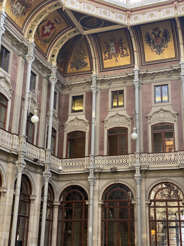 The Pátio das Nações courtyard at the Palácio da Bolsa palace, viewed from the west gallery at the ground floor