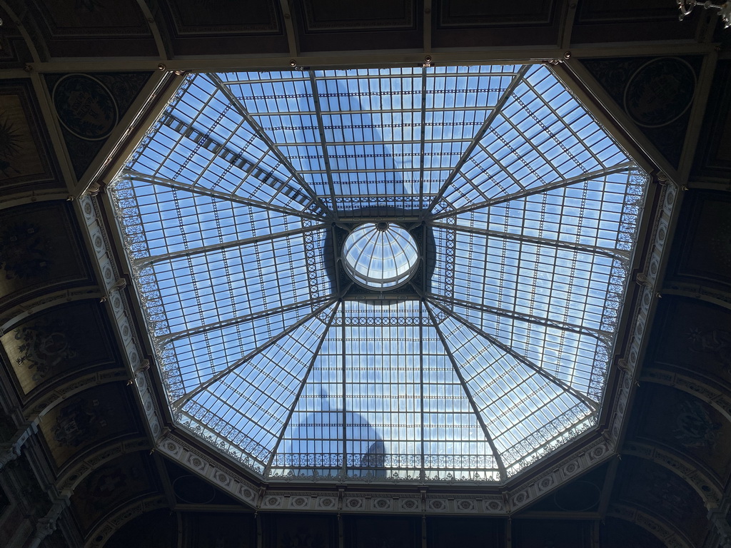 Ceiling of the Pátio das Nações courtyard at the Palácio da Bolsa palace, viewed from the west gallery at the ground floor