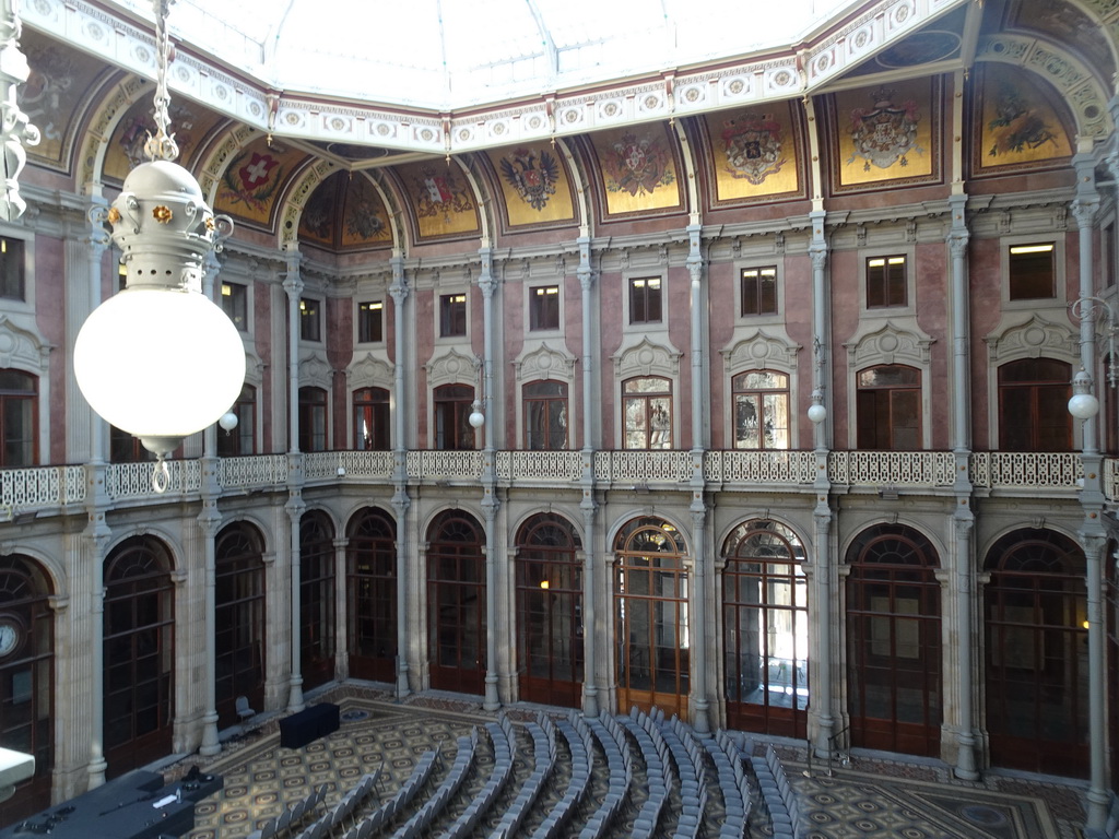 The Pátio das Nações courtyard at the Palácio da Bolsa palace, viewed from the west gallery at the upper floor