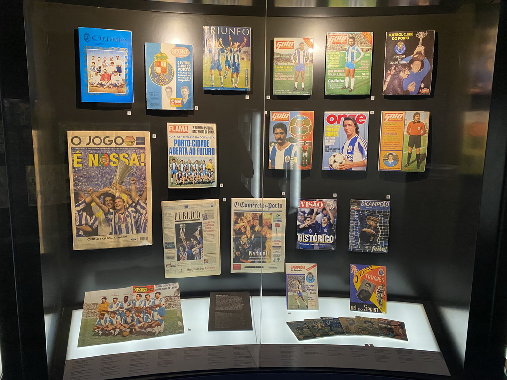 Newspapers and magazines at the FC Porto Museum at the Estádio do Dragão stadium, with explanation