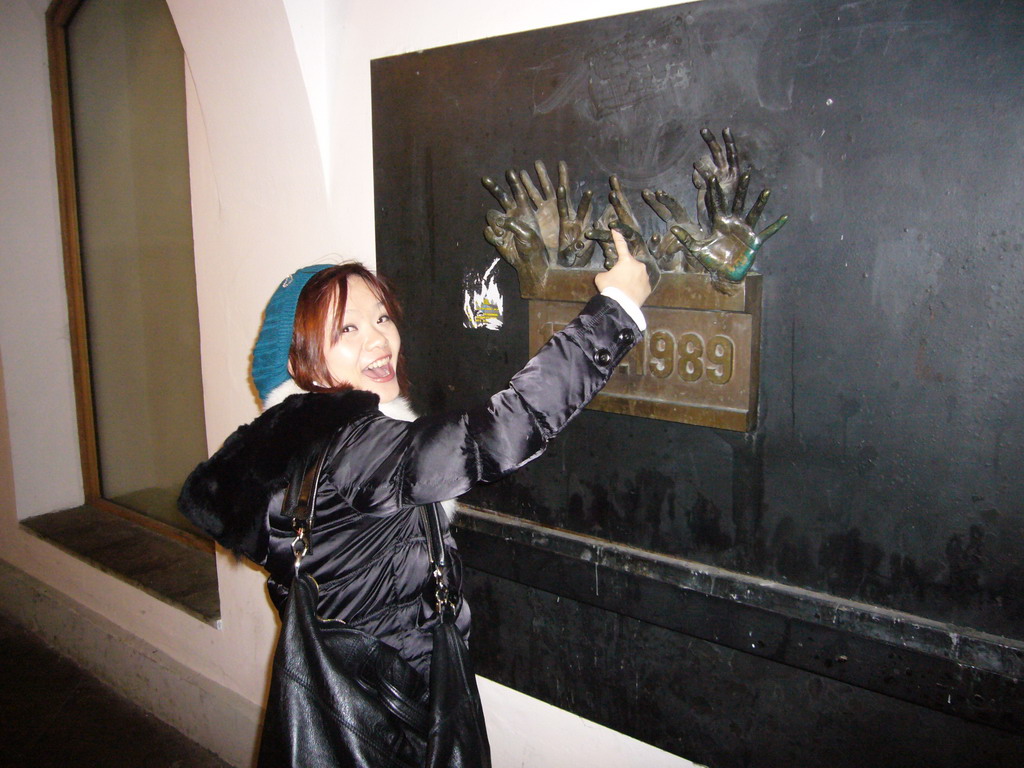 Miaomiao at the Velvet Revolution Memorial at Narodni Street