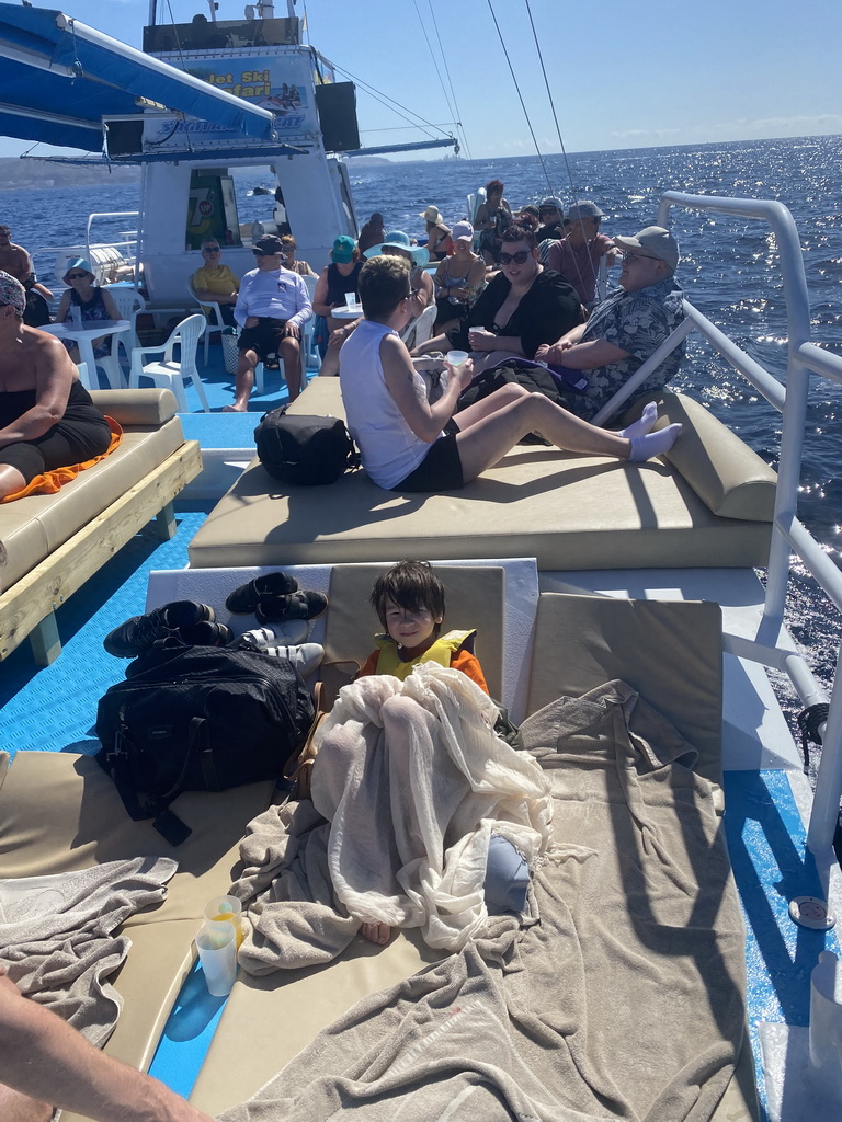 Max on the deck of the Sagitarius Cat boat