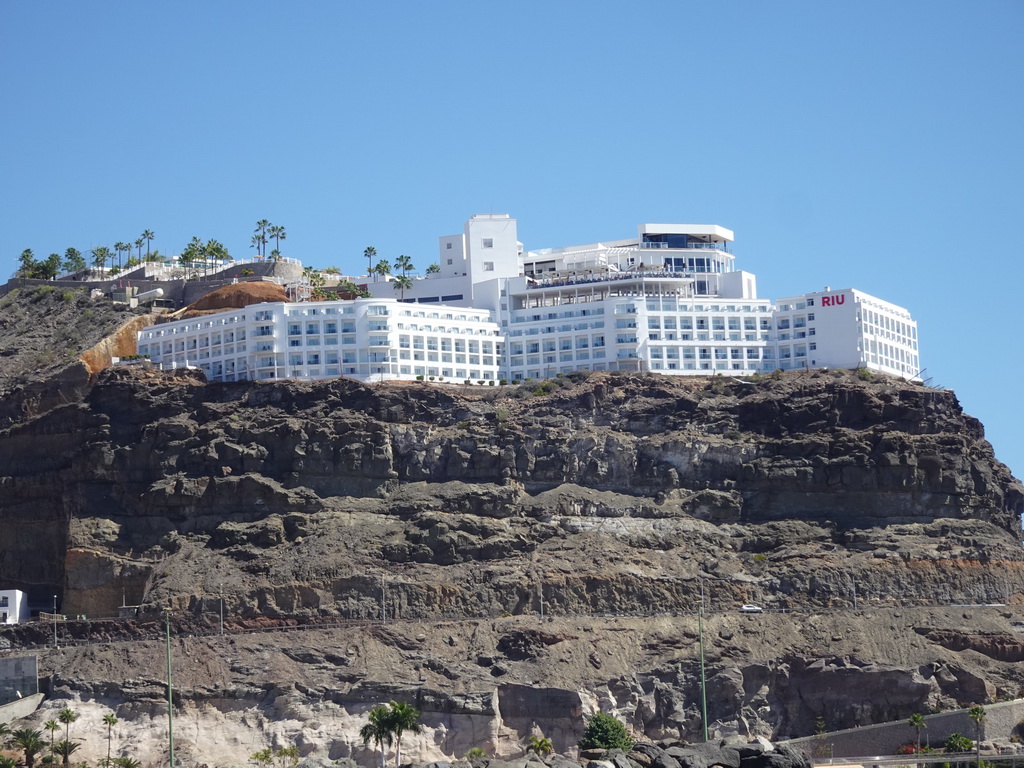 The Hotel Riu Vistamar at the Playa de Amadores beach, viewed from the Sagitarius Cat boat