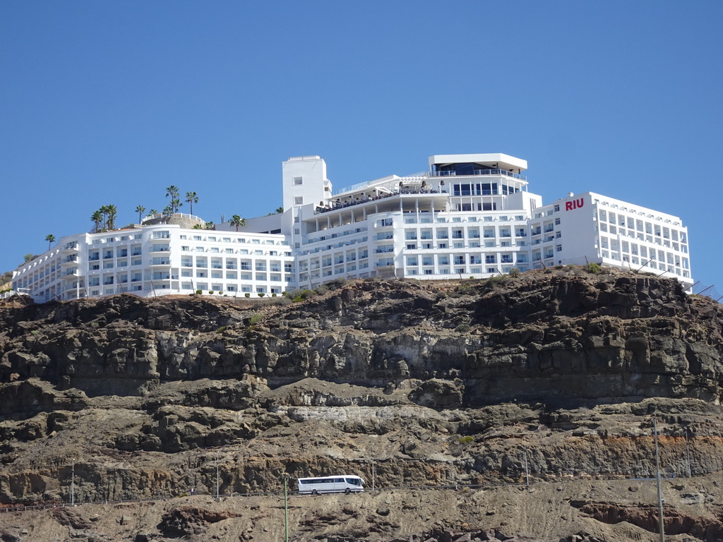 The Hotel Riu Vistamar at the Playa de Amadores beach, viewed from the Sagitarius Cat boat