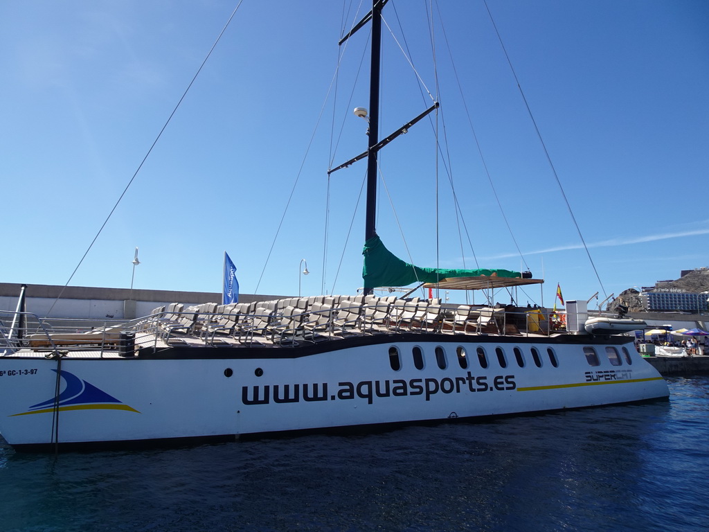 Boat in the harbour, viewed from the Sagitarius Cat boat