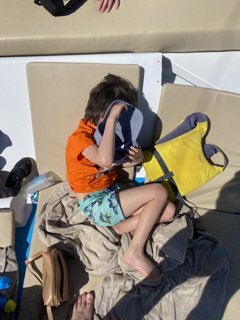 Max on the deck of the Sagitarius Cat boat