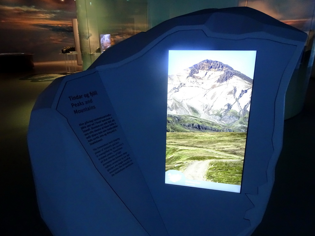 Information on peaks and mountains at the Glaciers Exhibit at the Wonders of Iceland exhibition at the Second Floor of the Perlan building