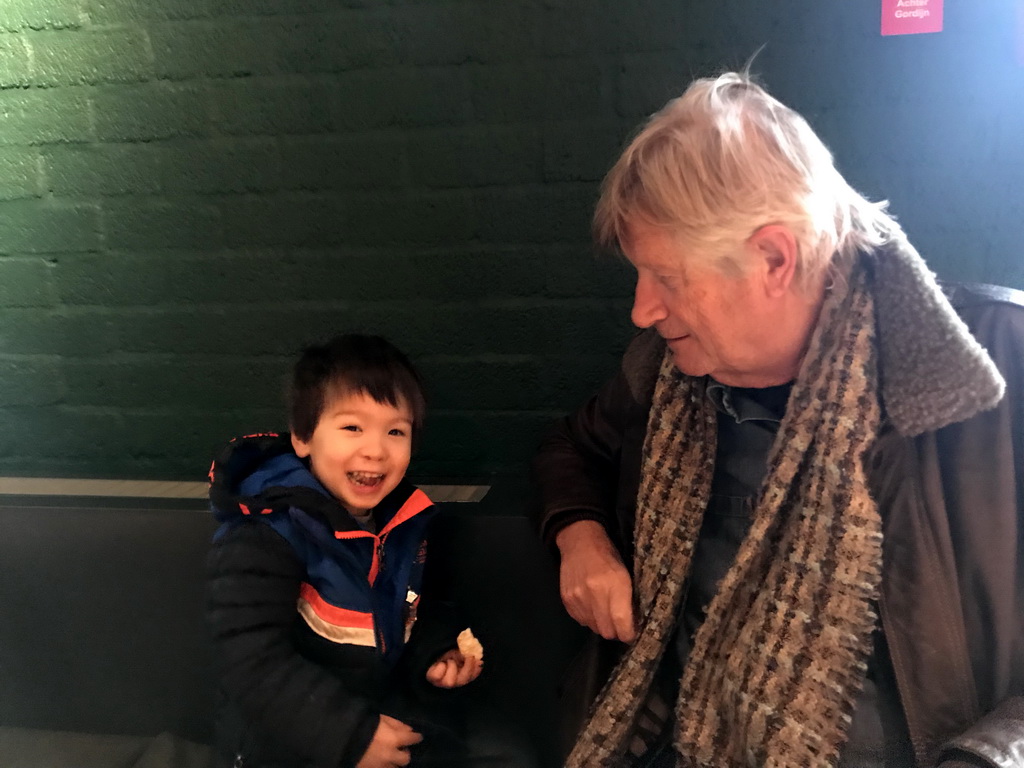 Max and his grandfather at the restaurant at the Visitor Center Veluwezoom