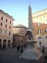 The Piazza della Minerva with the obelisk `Il pulcin della Minerva` by Bernini, and the back side of the Pantheon