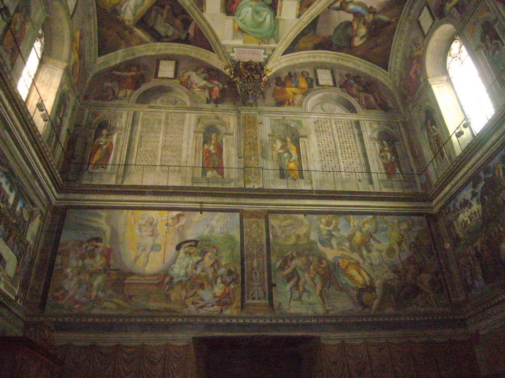 Frescoes at the east wall of the Sistine Chapel at the Vatican Museums