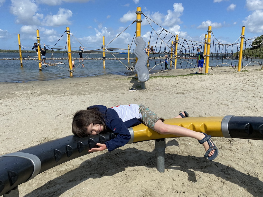 Max at the Water Playground at the West Repart beach