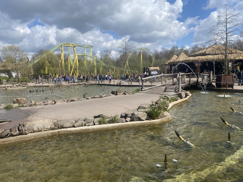 The Katara Fountain of Magic, Waku Waku and Dwervelwind attractions at the Magische Vallei section at the Toverland theme park