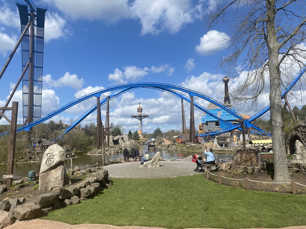 The Fenix and Merlin`s Quest attractions and the Dragonwatch and Pixarus attractions, under construction, at the Avalon section at the Toverland theme park