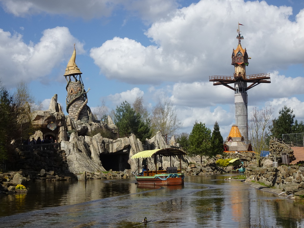 The Merlin`s Quest attraction and the Dragonwatch attraction, under construction, at the Avalon section at the Toverland theme park, viewed from our boat