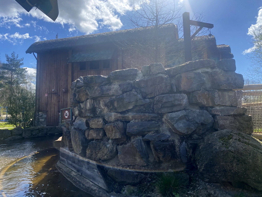 The main building of the Merlin`s Quest attraction at the Avalon section at the Toverland theme park, viewed from our boat