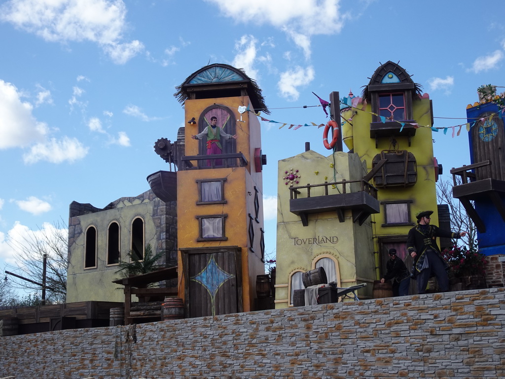 Actors on the stage at the Port Laguna section at the Toverland theme park, during the Aqua Bellatores show