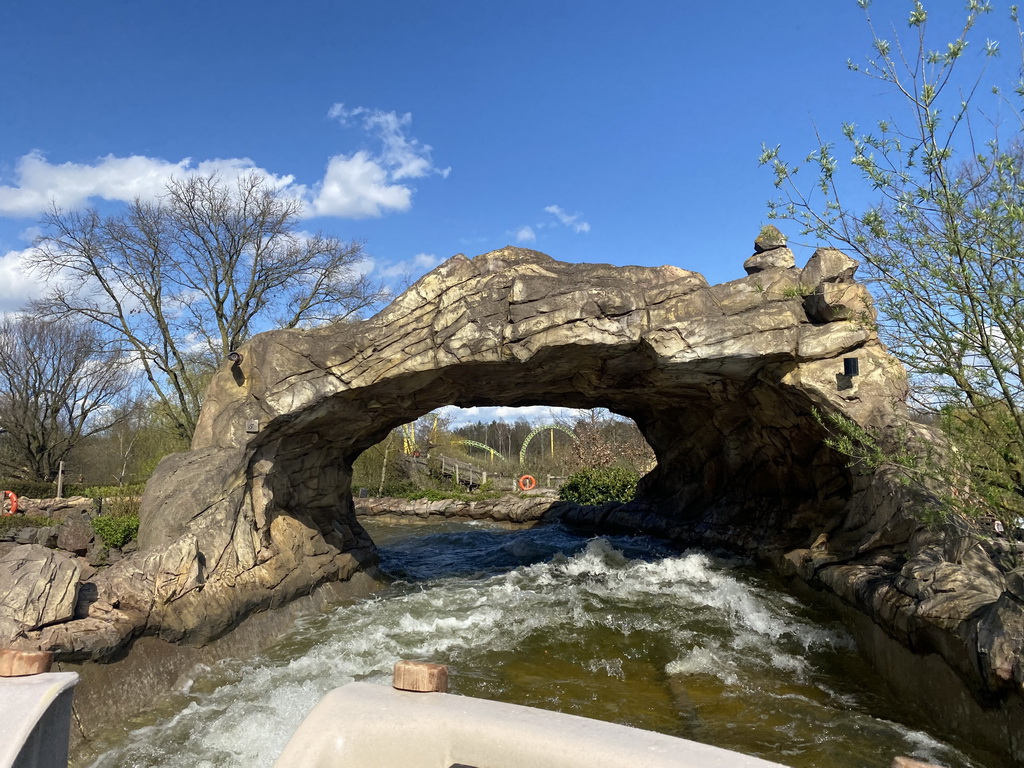 Gate at the Djengu River attraction at the Magische Vallei section at the Toverland theme park, viewed from our boat