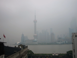 Skyline of the Pudong district, with the Oriental Pearl Tower, viewed from the roof of the Ambassador Hotel