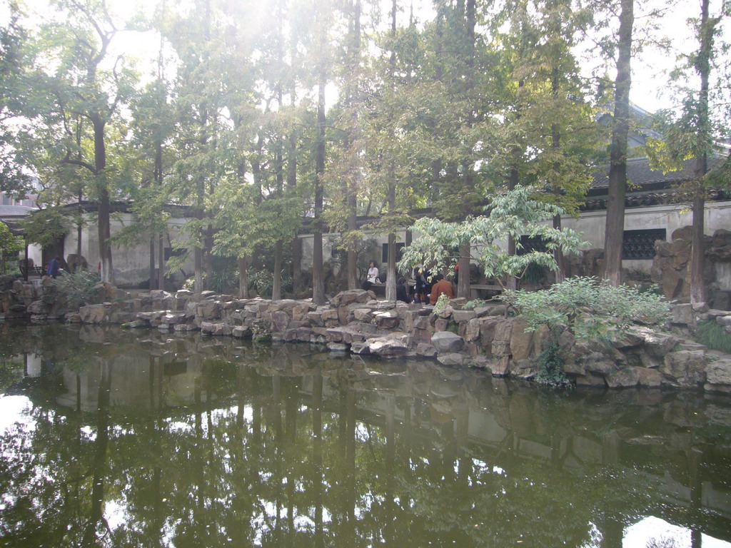 Miaomiao on a bench in the Yuyuan Garden in the Old Town