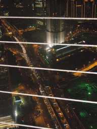 View on Century Avenue, the Jin Mao Tower and the Shanghai World Financial Center (under construction), from the top of the Oriental Pearl Tower, by night