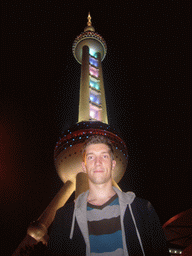 Tim and the Oriental Pearl Tower, by night