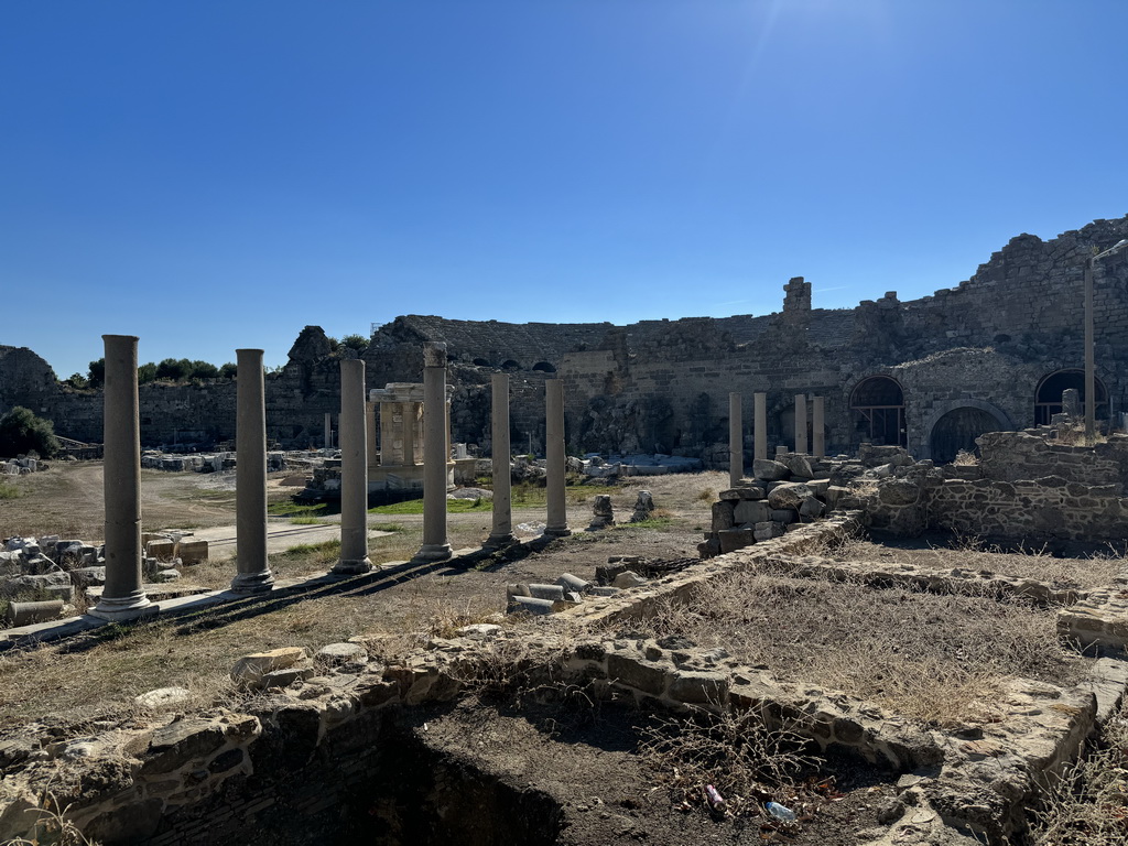 The Trade Agora and the Roman Theatre of Side, viewed from the Liman Caddesi street