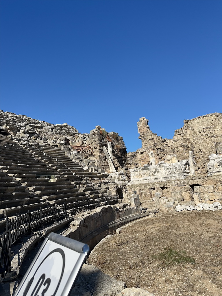 Northwest auditorium, stage and stage building of the Roman Theatre of Side, viewed from the orchestra