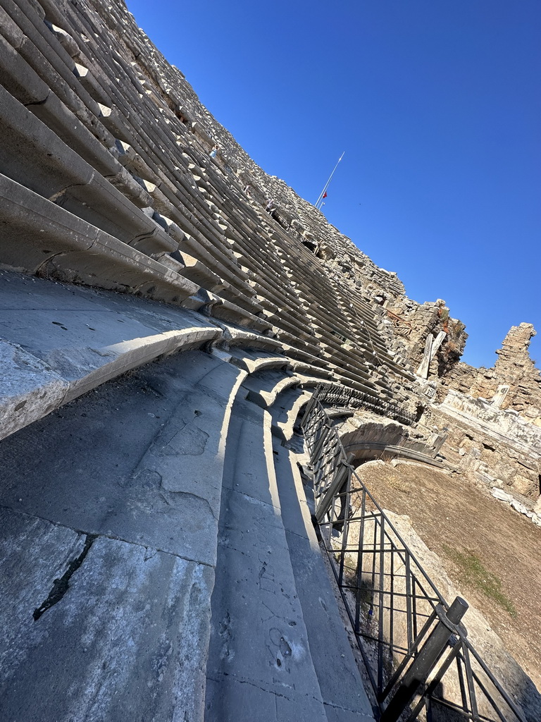 Northwest auditorium, orchestra, stage and stage building of the Roman Theatre of Side, viewed from the bottom of the southwest auditorium