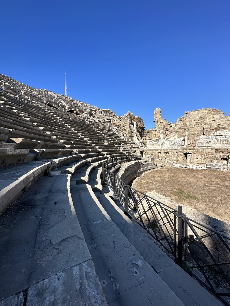 Northwest auditorium, orchestra, stage and stage building of the Roman Theatre of Side, viewed from the bottom of the southwest auditorium