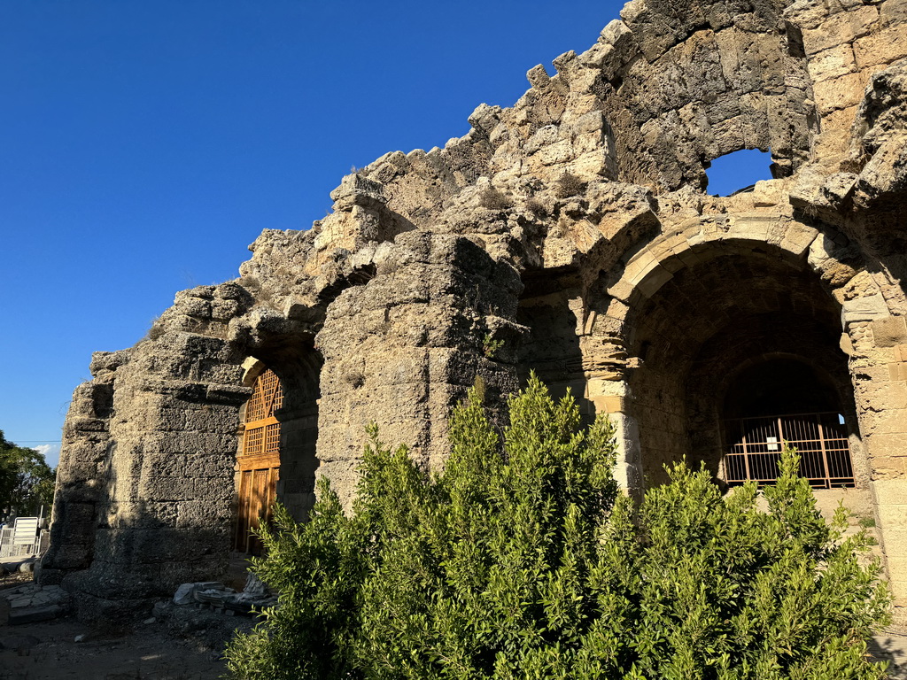 Southwest side of the Roman theatre of Side at the Çagla Sokak alley