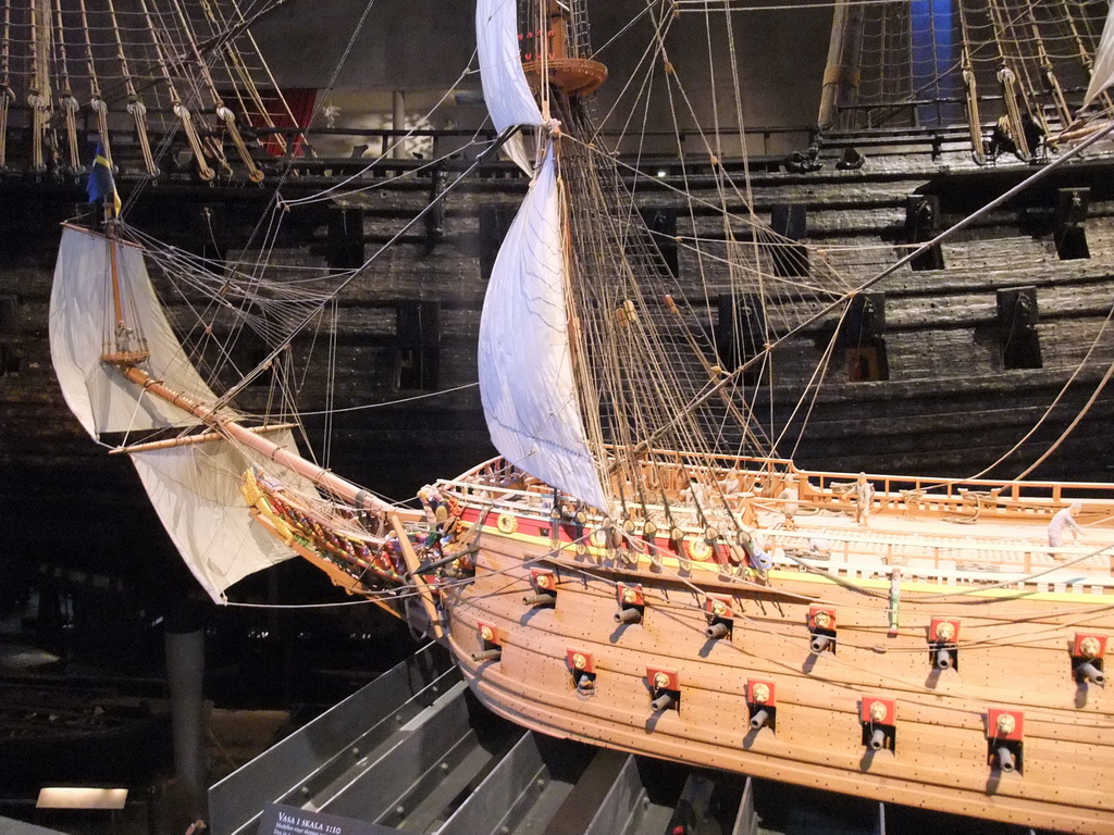 Front of the scale model of the Vasa ship, in the Vasa Museum