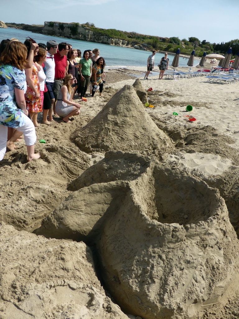 Letters in the sand at the Lido Sayonara beach at the village of Fontane Bianche