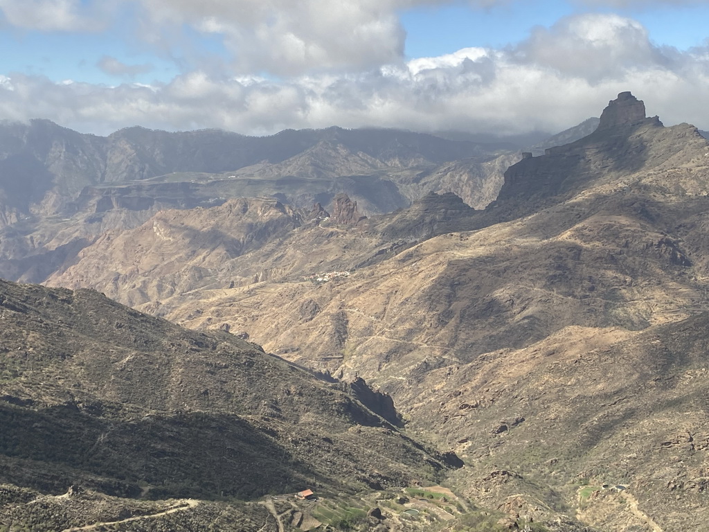 The Roque Nublo rock, viewed from the tour bus on the GC-60 road