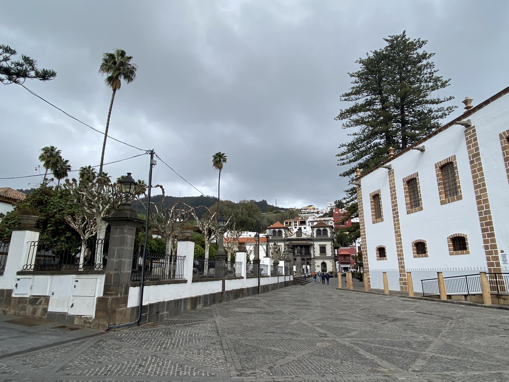 Front of the Old Town Hall and the southwest side of the Basílica de Nuestra Señora del Pino church at the Plaza de la Alameda square