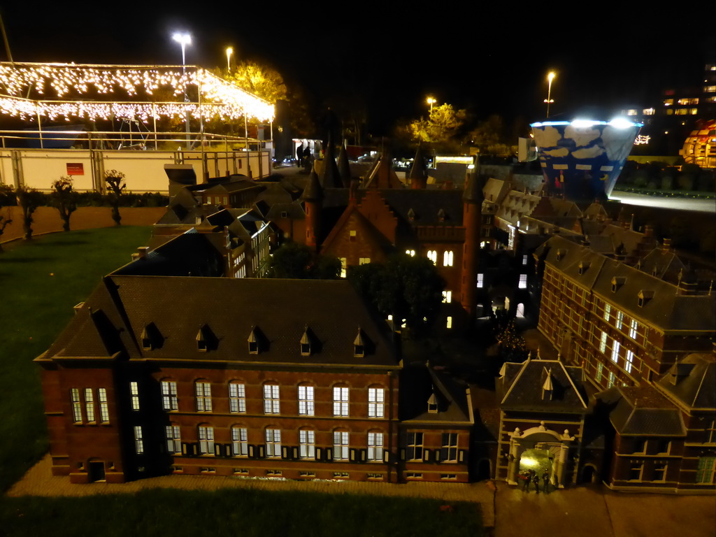 Scale model of the Binnenhof square of The Hague at the Madurodam miniature park, by night