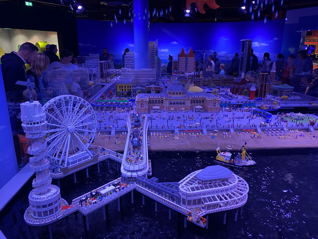 Scale models of the Pier of Scheveningen, the Kurhaus building and other buildings at the The Hague Miniland at the Legoland Discovery Centre