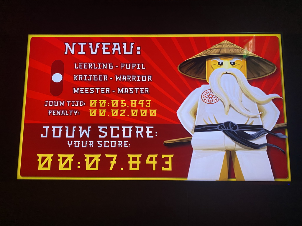 Screen with the score at the Ninjago Training Camp at the Legoland Discovery Centre