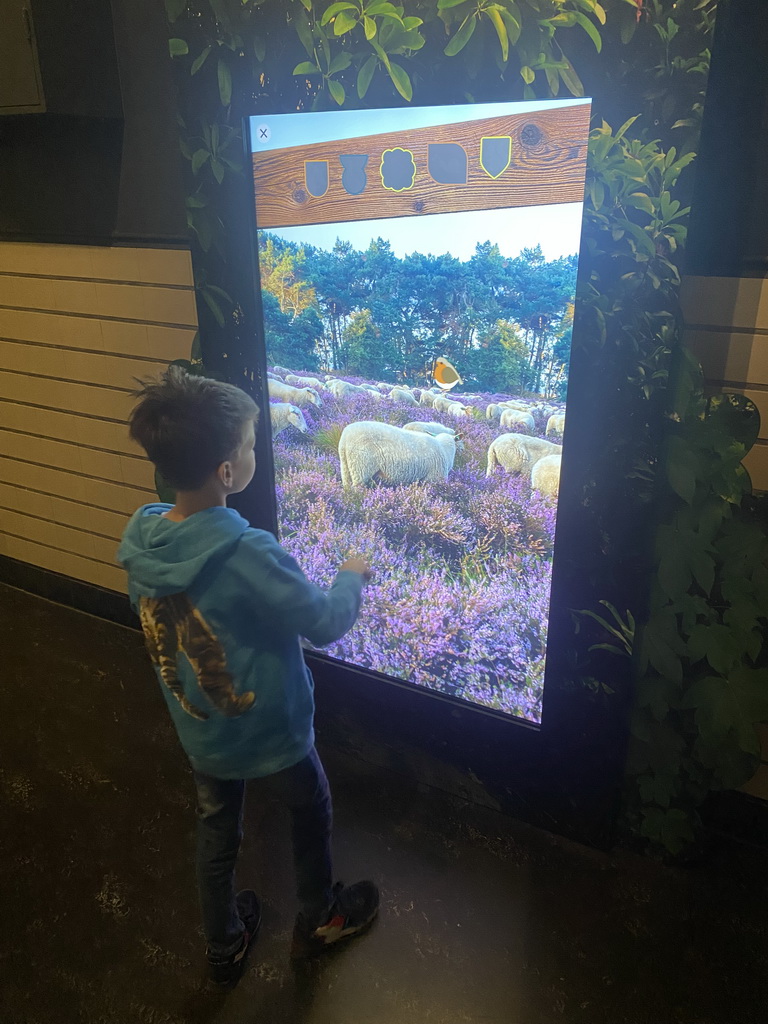 Max with an interactive screen at the OO-zone at the ground floor of the Natuurmuseum Brabant