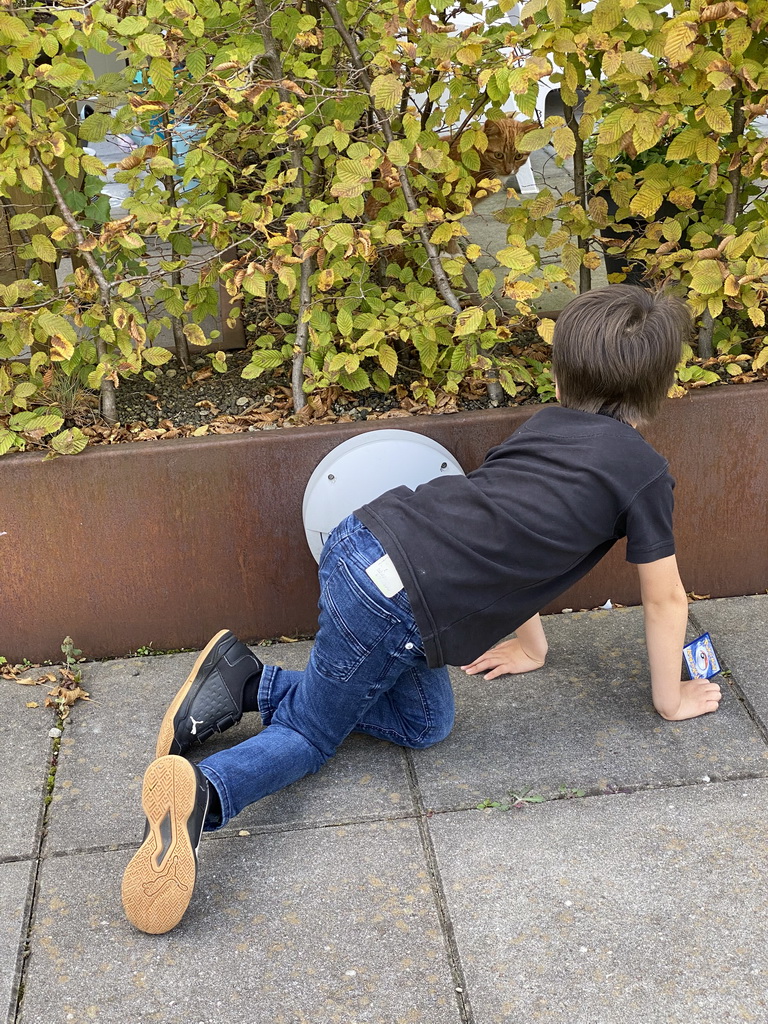 Max with a cat at the central square of the apartment block at the Aidadreef street