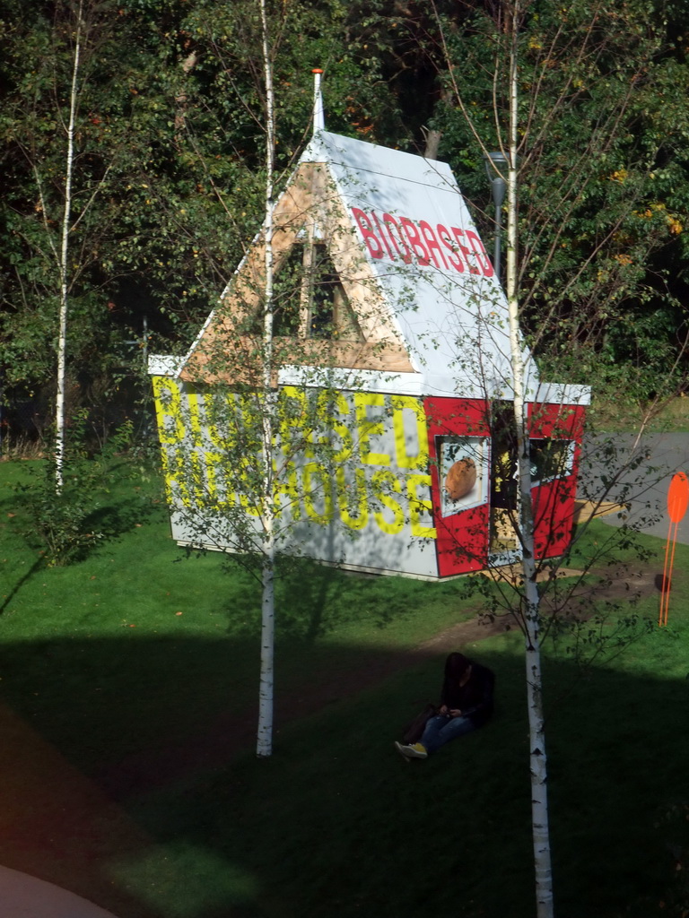 The Biobased Kidshouse at the Education and Innovation section, viewed from the upper floor of the My Green World building