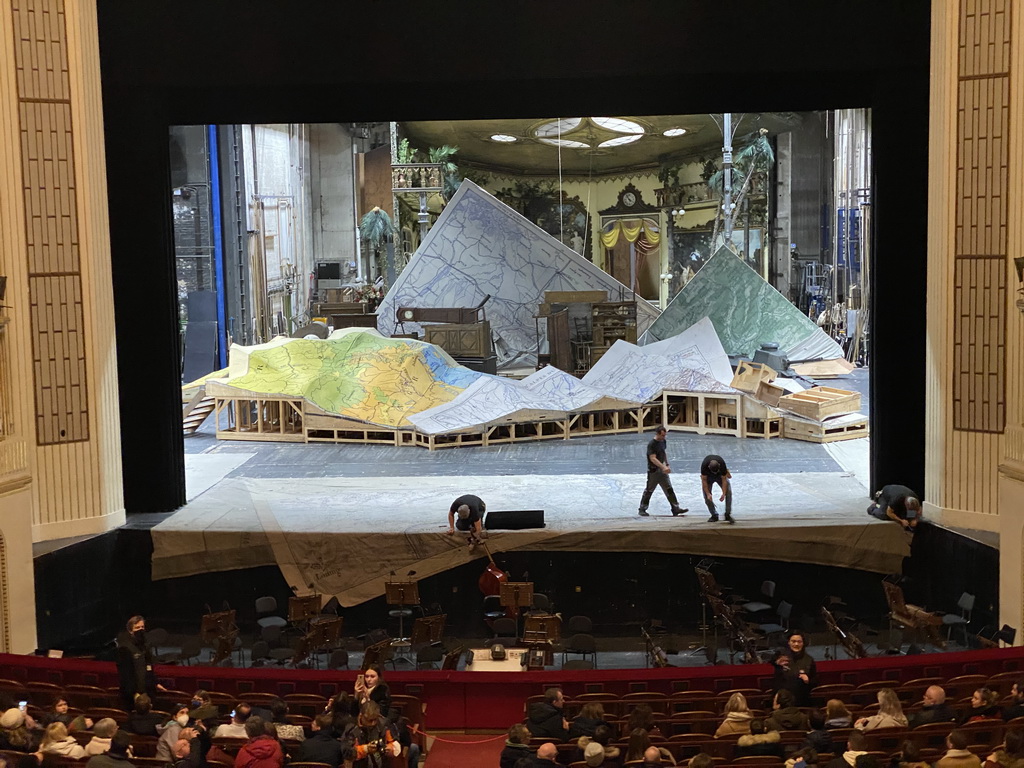 Stage of the Auditorium of the Wiener Staatsoper building, viewed from the Main Balcony