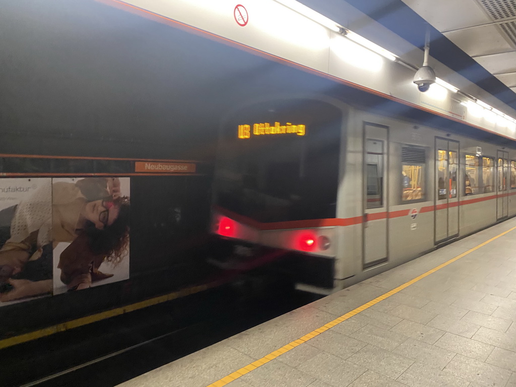 Subway train at the Neubaugasse subway station