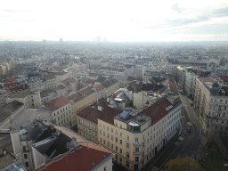 South side of the city and skyscrapers at the Wienerberg City neighbourhood, viewed from the rooftop terrace at the eleventh floor of the Haus des Meeres aquarium