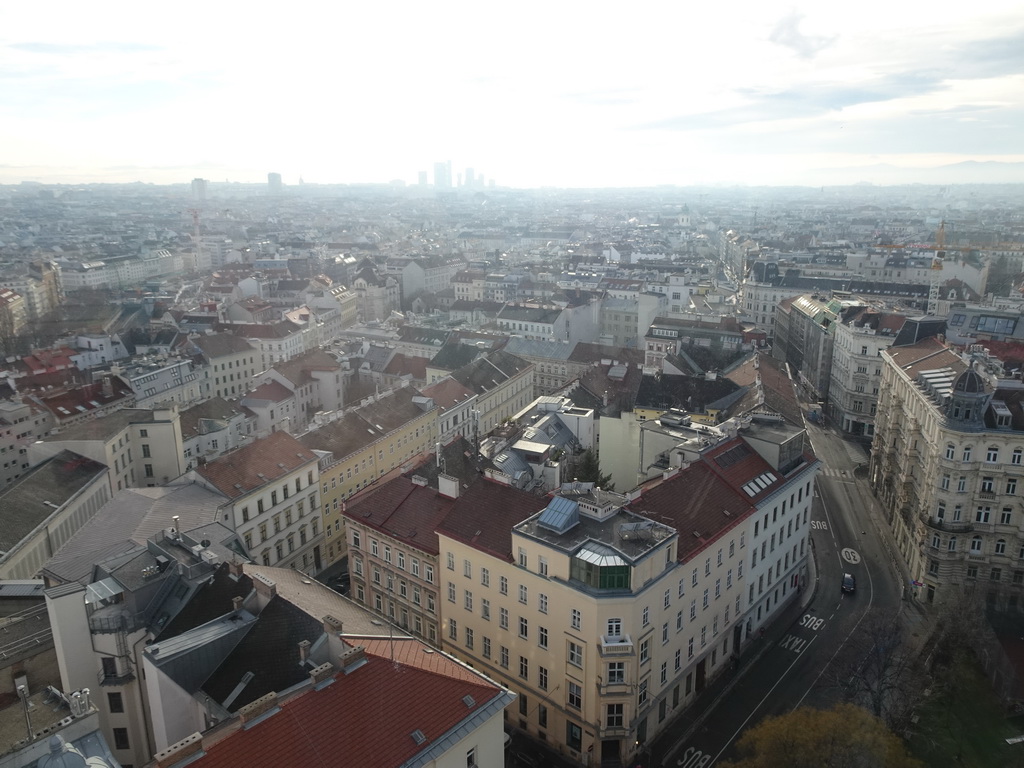 South side of the city and skyscrapers at the Wienerberg City neighbourhood, viewed from the rooftop terrace at the eleventh floor of the Haus des Meeres aquarium