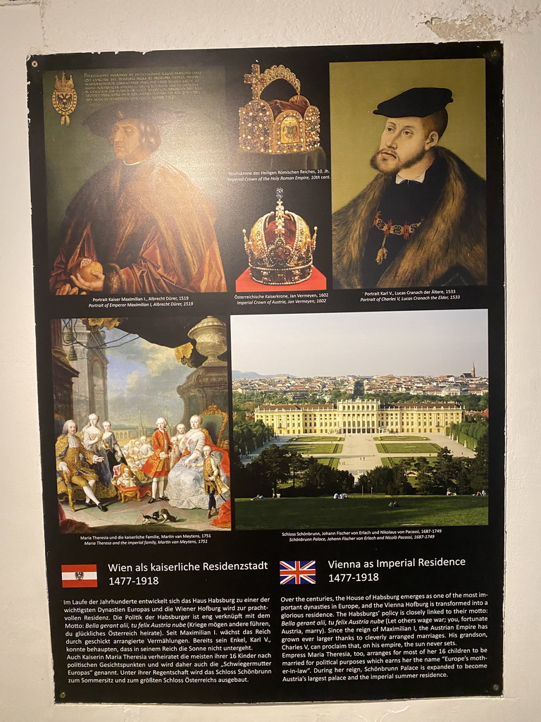 Information on Vienna as Imperial Residence 1477-1918 at the lobby of the Time Travel Vienna museum