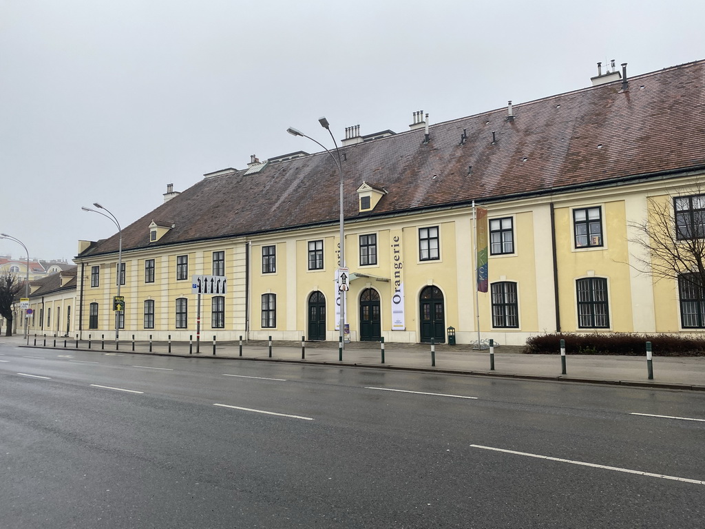 Front of the Orangerie Schönbrunn building at the Schönbrunner Schloßstraße street