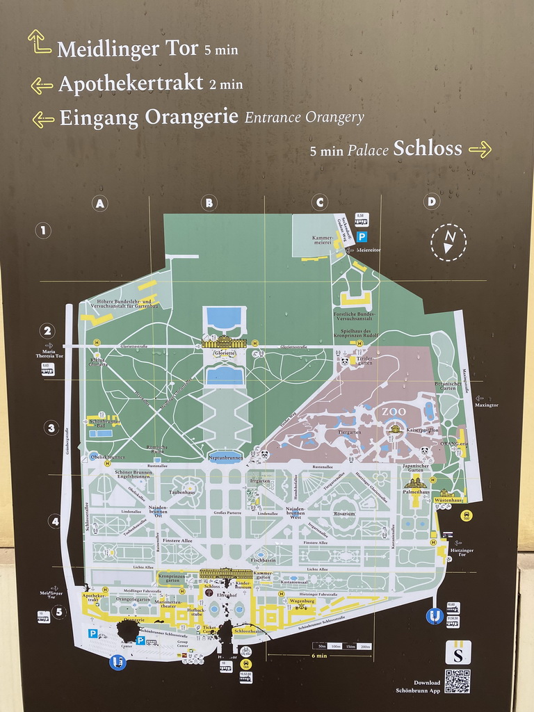 Map of the Schönbrunn Palace, the Schönbrunn Park and the Schönbrunn Zoo