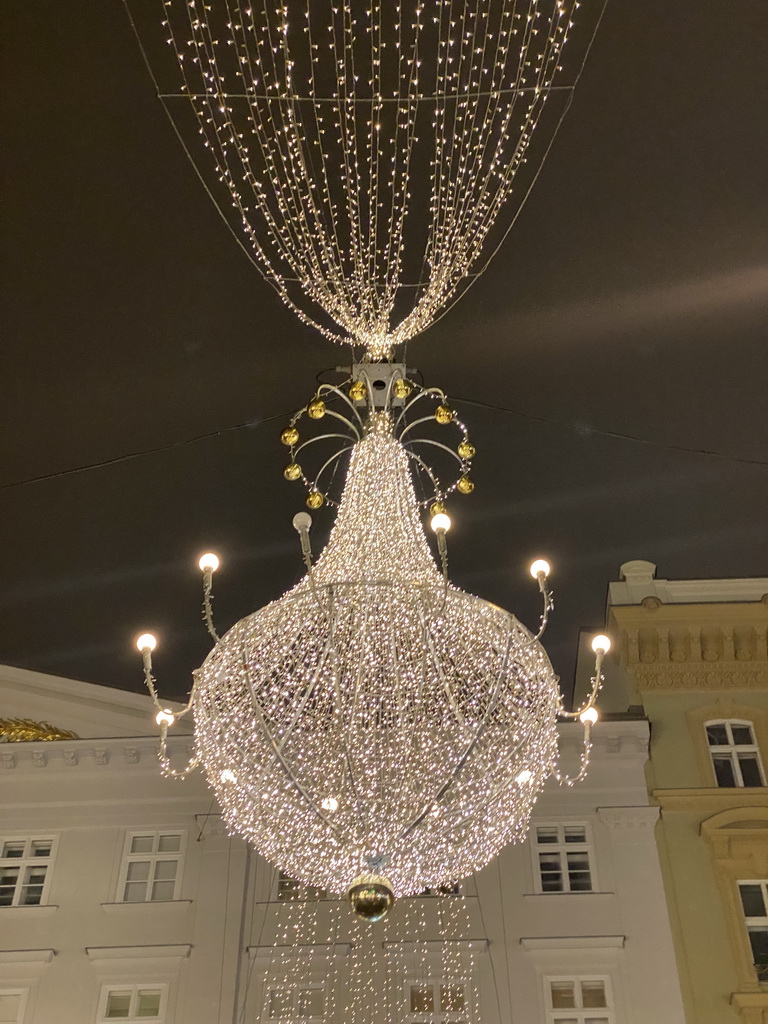 Decorative lights at the Graben square, by night