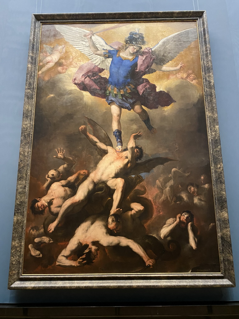 Painting `St. Michael Vanquishing the Devils` by Luca Giordano at Gallery VI of the Picture Gallery at the first floor of the Kunsthistorisches Museum Wien